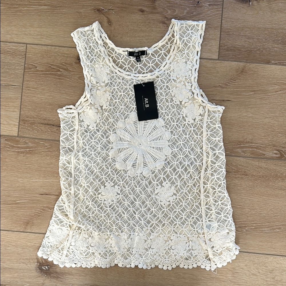Elegant Cream Lace Tank Top